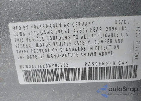 2008 Volkswagen Rabbit S z USA, uszkodzony, nr VIN WVWDA71KX8W062232